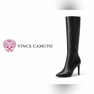 Vince Camuto Black Leather Knee High Boots Stiletto Heel Women’s Sz 7.